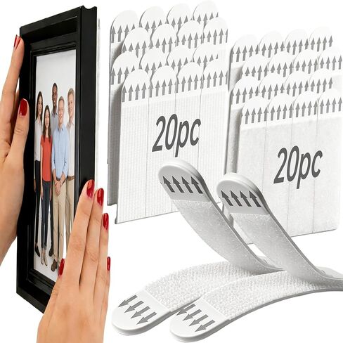 20Pair Picture Hanging Strip Removable Wall Sticky Picture Hanger No Damage Adhesive Poster Wall Hanger Nail Free Photo Fixing Hanging Tape for Picture Frame Wall Art Mirror Clock in Saudi Arabia