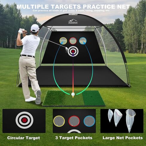 Golf Net, 10x7 Ft Golf Hitting Net with Tri-Turf Mat, Multi-Target Golf Practice Net for Outdoor/Indoor Chipping & Driving, Ideal Gift for Men/Dad/Husband/Golfers in Kuwait