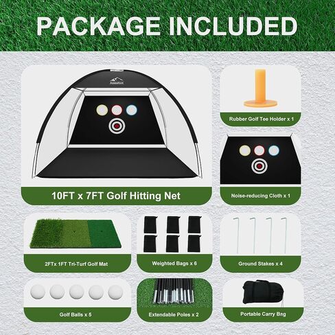 Golf Net, 10x7 Ft Golf Hitting Net with Tri-Turf Mat, Multi-Target Golf Practice Net for Outdoor/Indoor Chipping & Driving, Ideal Gift for Men/Dad/Husband/Golfers in Kuwait