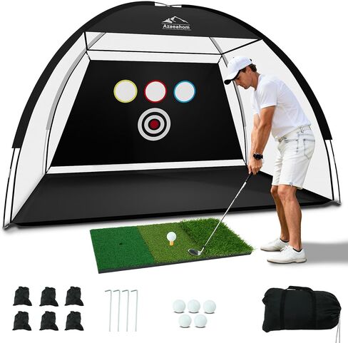 Golf Net, 10x7 Ft Golf Hitting Net with Tri-Turf Mat, Multi-Target Golf Practice Net for Outdoor/Indoor Chipping & Driving, Ideal Gift for Men/Dad/Husband/Golfers in Kuwait