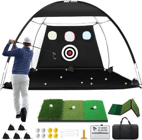 شبكة جولف، أداة مساعدة لضرب الجولف مقاس 10 × 7 أقدام مع بساط ثلاثي العشب قابل للطي، مصممة للاستخدام الخارجي والداخلي، شبكات تدريب للقيادة في الفناء الخلفي للكرات الحقيقية، هدايا مثالية للرجال والأب ولاعبي الغولف in Kuwait