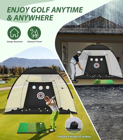 شبكة جولف، أداة مساعدة لضرب الجولف مقاس 10 × 7 أقدام مع بساط ثلاثي العشب قابل للطي، مصممة للاستخدام الخارجي والداخلي، شبكات تدريب للقيادة في الفناء الخلفي للكرات الحقيقية، هدايا مثالية للرجال والأب ولاعبي الغولف in Kuwait