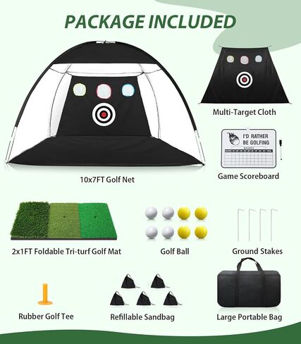 شبكة جولف، أداة مساعدة لضرب الجولف مقاس 10 × 7 أقدام مع بساط ثلاثي العشب قابل للطي، مصممة للاستخدام الخارجي والداخلي، شبكات تدريب للقيادة في الفناء الخلفي للكرات الحقيقية، هدايا مثالية للرجال والأب ولاعبي الغولف in Kuwait