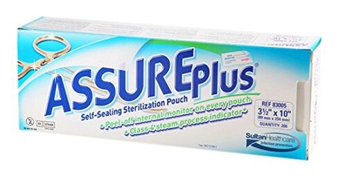 Sultan 83003 ASSUREPlus Self Seal Sterilization Pouch, 2-3/4" Width, 10" Length (Pack of 200) in Kuwait