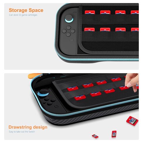 حقيبة حمل رفيعة من Gaekol لجهاز Switch 2 (2025)، حقيبة سفر واقية مع 12 فتحة لبطاقة الألعاب لملحقات Nintendo Switch 2، حقيبة صلبة محمولة مصنوعة من مادة البولي يوريثان مع تصميم من ألياف الكربون in Saudi Arabia