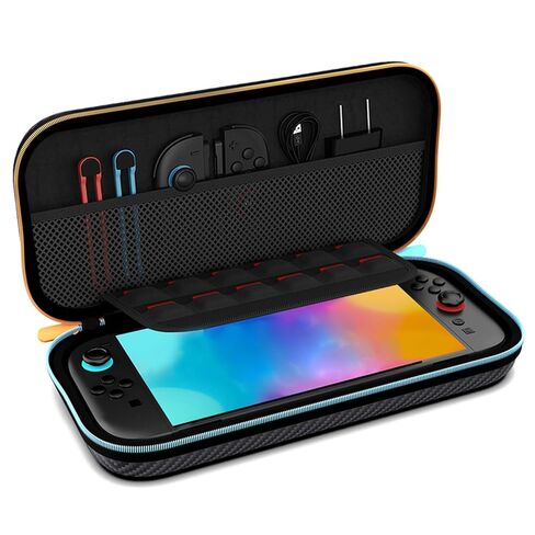 حقيبة حمل رفيعة من Gaekol لجهاز Switch 2 (2025)، حقيبة سفر واقية مع 12 فتحة لبطاقة الألعاب لملحقات Nintendo Switch 2، حقيبة صلبة محمولة مصنوعة من مادة البولي يوريثان مع تصميم من ألياف الكربون in Saudi Arabia