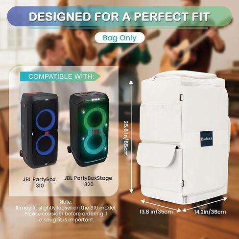 حافظة مكبر صوت متوافقة مع JBL PartyBox 310/320، حقيبة تخزين واقية شديدة التحمل مع جيوب ملحقة، بطانة مبطنة، غطاء مقاوم للغبار والخدش للسفر في الهواء الطلق، أبيض (الجراب فقط) in Kuwait