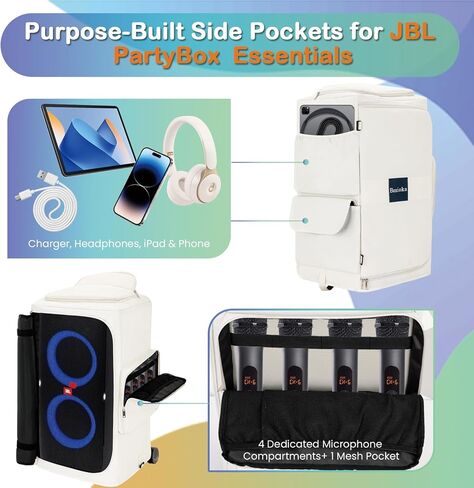 حافظة مكبر صوت متوافقة مع JBL PartyBox 310/320، حقيبة تخزين واقية شديدة التحمل مع جيوب ملحقة، بطانة مبطنة، غطاء مقاوم للغبار والخدش للسفر في الهواء الطلق، أبيض (الجراب فقط) in Kuwait