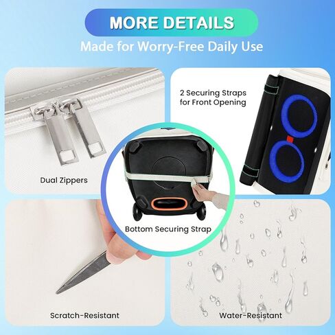 حافظة مكبر صوت متوافقة مع JBL PartyBox 310/320، حقيبة تخزين واقية شديدة التحمل مع جيوب ملحقة، بطانة مبطنة، غطاء مقاوم للغبار والخدش للسفر في الهواء الطلق، أبيض (الجراب فقط) in Kuwait