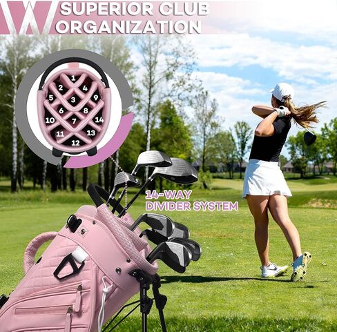 Luxury Womens Golf Bag, PU Leather Golf Stand Bag for Women/Ladies, 14-Way Full-Length Top Dividers, Ultra Lightweight, Large Pockets for Accessories in Saudi Arabia
