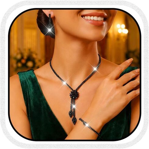 CLOACE Rhinestone Wedding Bridal Jewelry Set Sparkly Earrings Bracelet Prom Necklace Accessories for Women in Saudi Arabia