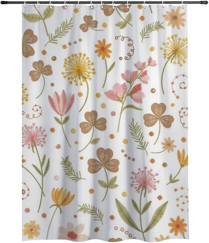 الأزهار البولكا نقطة نمط الحمام دش الستار مع السنانير، الصيف للماء دش الستار الهبي، قابل للغسل النسيج عطلة الستائر بوهو للحمام حمام ديكور 60x72 في in Kuwait