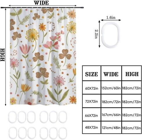 الأزهار البولكا نقطة نمط الحمام دش الستار مع السنانير، الصيف للماء دش الستار الهبي، قابل للغسل النسيج عطلة الستائر بوهو للحمام حمام ديكور 60x72 في in Kuwait