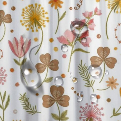 الأزهار البولكا نقطة نمط الحمام دش الستار مع السنانير، الصيف للماء دش الستار الهبي، قابل للغسل النسيج عطلة الستائر بوهو للحمام حمام ديكور 60x72 في in Kuwait