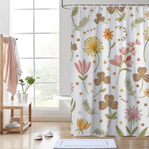 الأزهار البولكا نقطة نمط الحمام دش الستار مع السنانير، الصيف للماء دش الستار الهبي، قابل للغسل النسيج عطلة الستائر بوهو للحمام حمام ديكور 60x72 في in Kuwait