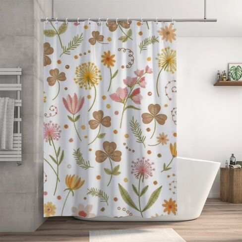 الأزهار البولكا نقطة نمط الحمام دش الستار مع السنانير، الصيف للماء دش الستار الهبي، قابل للغسل النسيج عطلة الستائر بوهو للحمام حمام ديكور 60x72 في in Kuwait