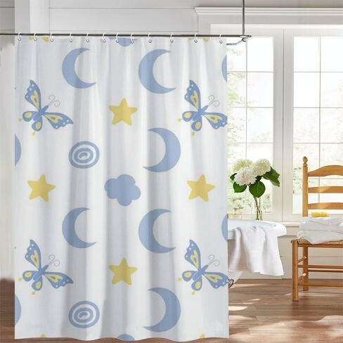 ستارة حمام على شكل نجمة فراشة مع خطافات، ستارة حمام صيفية مقاومة للماء على طراز الفندق، قماش قابل للغسل، ستائر جمالية للعطلات، دش للحمام بوهو ديكور الحمام 68 × 72 بوصة in Kuwait