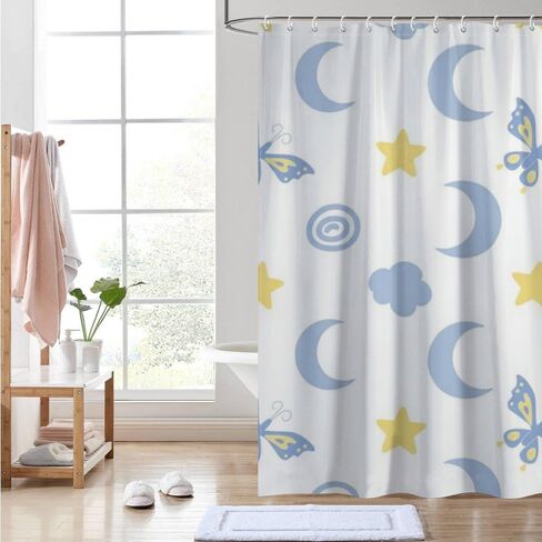 ستارة حمام على شكل نجمة فراشة مع خطافات، ستارة حمام صيفية مقاومة للماء على طراز الفندق، قماش قابل للغسل، ستائر جمالية للعطلات، دش للحمام بوهو ديكور الحمام 68 × 72 بوصة in Kuwait