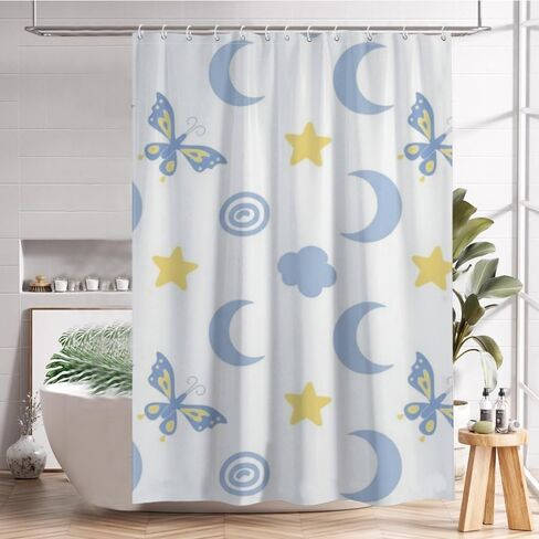 ستارة حمام على شكل نجمة فراشة مع خطافات، ستارة حمام صيفية مقاومة للماء على طراز الفندق، قماش قابل للغسل، ستائر جمالية للعطلات، دش للحمام بوهو ديكور الحمام 68 × 72 بوصة in Kuwait