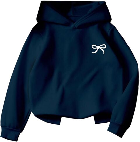 OYOANGLE Girl's Bow Hoodie Long Sleeve Preppy Style Pullover Hooded Sweatshirts in Saudi Arabia
