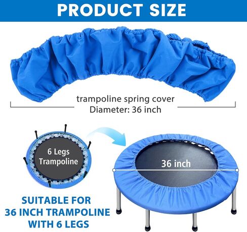 Mini Trampoline Spring Cover 36 Inch, Replacement Safety Pad with 6 Trampoline Leg Caps, 600D Thickened Oxford Cloth + Sponge + PE, Tear-Resistant Round Trampoline Cover (Cover Only) in Kuwait