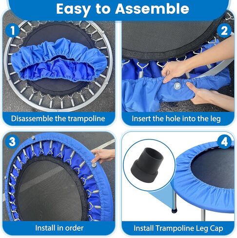 Mini Trampoline Spring Cover 36 Inch, Replacement Safety Pad with 6 Trampoline Leg Caps, 600D Thickened Oxford Cloth + Sponge + PE, Tear-Resistant Round Trampoline Cover (Cover Only) in Kuwait