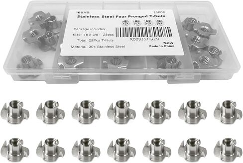 5/16 "-18 T-Nut، الفولاذ المقاوم للصدأ 4-Prong Tee Nut للخشب، الخزانات، حوامل تسلق الصخور، إدراج ملولب، أثاث 25 قطعة in Kuwait