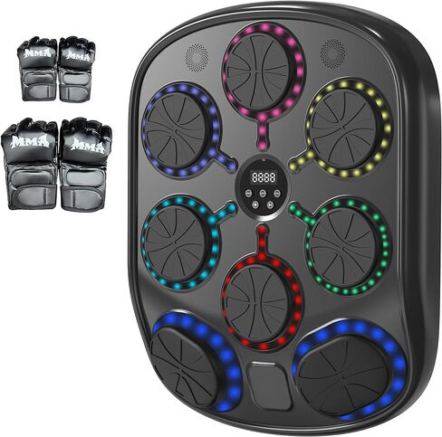 آلة ملاكمة موسيقية للبالغين والأطفال، هدف ملاكمة ذكي مثبت على الحائط بتقنية البلوتوث مع تعليقات LED وقفازات ملاكمة، حقيبة ملاكمة إلكترونية لصالة الألعاب الرياضية المنزلية للتمرينات الداخلية in Kuwait