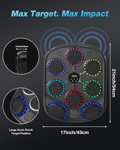 آلة ملاكمة موسيقية للبالغين والأطفال، هدف ملاكمة ذكي مثبت على الحائط بتقنية البلوتوث مع تعليقات LED وقفازات ملاكمة، حقيبة ملاكمة إلكترونية لصالة الألعاب الرياضية المنزلية للتمرينات الداخلية in Kuwait