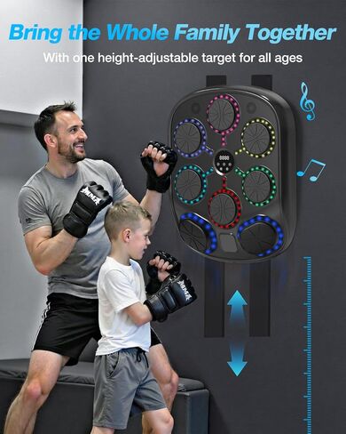 آلة ملاكمة موسيقية للبالغين والأطفال، هدف ملاكمة ذكي مثبت على الحائط بتقنية البلوتوث مع تعليقات LED وقفازات ملاكمة، حقيبة ملاكمة إلكترونية لصالة الألعاب الرياضية المنزلية للتمرينات الداخلية in Kuwait