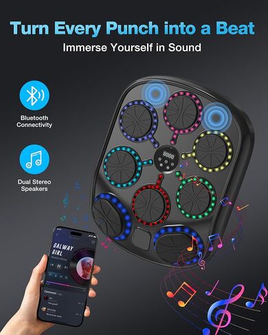 آلة ملاكمة موسيقية للبالغين والأطفال، هدف ملاكمة ذكي مثبت على الحائط بتقنية البلوتوث مع تعليقات LED وقفازات ملاكمة، حقيبة ملاكمة إلكترونية لصالة الألعاب الرياضية المنزلية للتمرينات الداخلية in Kuwait