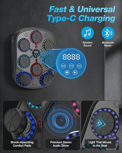 آلة ملاكمة موسيقية للبالغين والأطفال، هدف ملاكمة ذكي مثبت على الحائط بتقنية البلوتوث مع تعليقات LED وقفازات ملاكمة، حقيبة ملاكمة إلكترونية لصالة الألعاب الرياضية المنزلية للتمرينات الداخلية in Kuwait