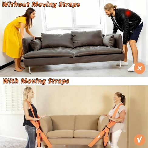QISHENG - Adjutable Lifting Straps for 2 Movers - Move Furniture Easily and Safely - Perfect for Lifting and Moving Heavy Objects, Orange in Kuwait