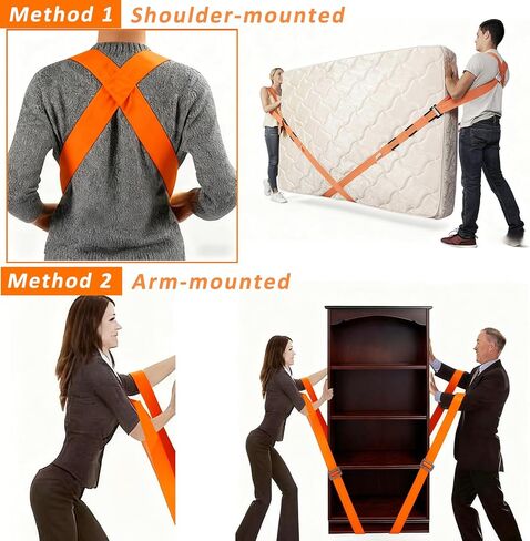 QISHENG - Adjutable Lifting Straps for 2 Movers - Move Furniture Easily and Safely - Perfect for Lifting and Moving Heavy Objects, Orange in Kuwait