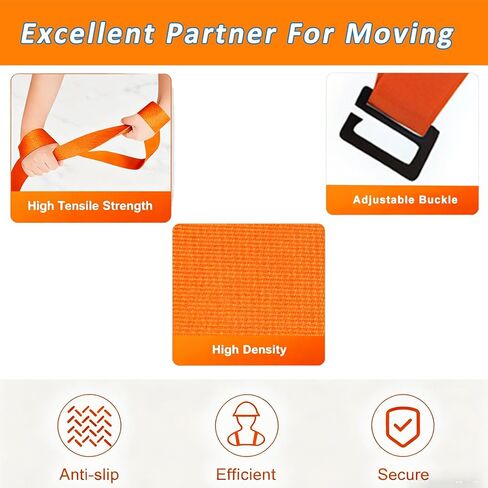 QISHENG - Adjutable Lifting Straps for 2 Movers - Move Furniture Easily and Safely - Perfect for Lifting and Moving Heavy Objects, Orange in Kuwait