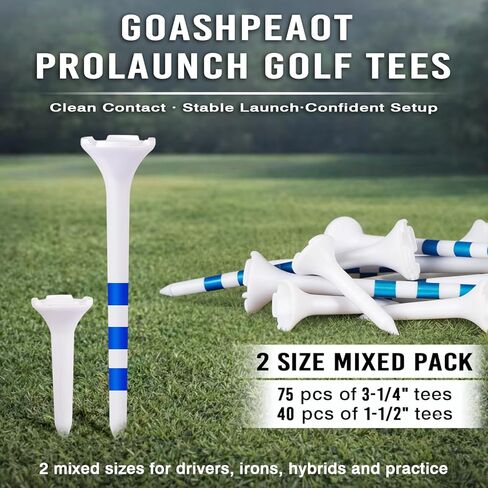 Golf Tees – 115 Pack, 3-1/4" & 1-1/2" Mixed Sizes, 4-Prong Low Resistance Design, Oversized Head, 3-Line Height Marking System, Strong Plastic Golf Tees in Kuwait