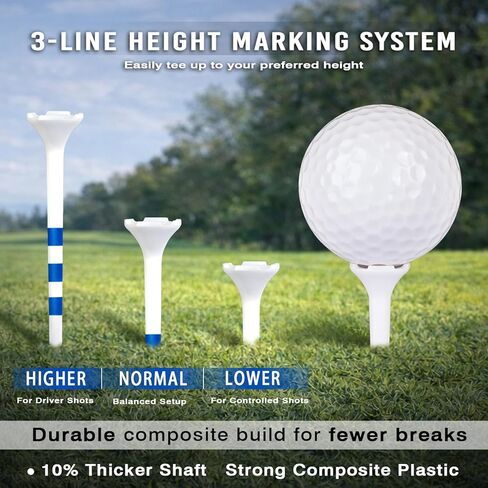 Golf Tees – 115 Pack, 3-1/4" & 1-1/2" Mixed Sizes, 4-Prong Low Resistance Design, Oversized Head, 3-Line Height Marking System, Strong Plastic Golf Tees in Kuwait