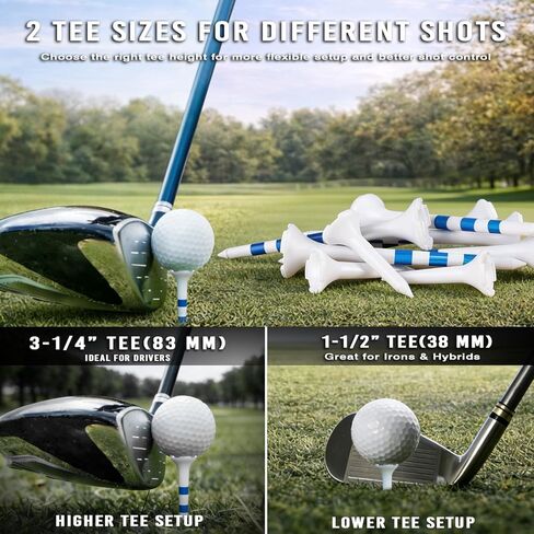 Golf Tees – 115 Pack, 3-1/4" & 1-1/2" Mixed Sizes, 4-Prong Low Resistance Design, Oversized Head, 3-Line Height Marking System, Strong Plastic Golf Tees in Kuwait