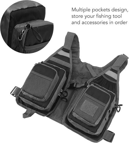 Fly Fishing Vest, Lightweight Polyester Multiple Pockets Adjustable Fit Fishing Vest for Kayak River Anglers Outdoor Adventure in Kuwait