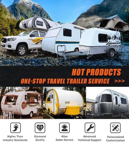 Rugged All-Terrain Teardrop Camper Trailer Luxury Travel Trailer, Designed for Rock Crawling Adventures and Overlanding Convoys, Featuring Integrated LED Light Bar and Spare Tire Mount in Saudi Arabia