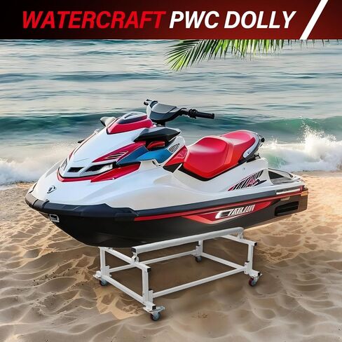 Heavy Duty Jet Ski Stand Dolly Cart - 1000LB Capacity Adjustable Boat Trailer with 4 Swivel Casters (2 Locking), Thick Padded Fabric, Galvanized Steel for PWC, Inflatable Boats, Storage & Transport in Kuwait
