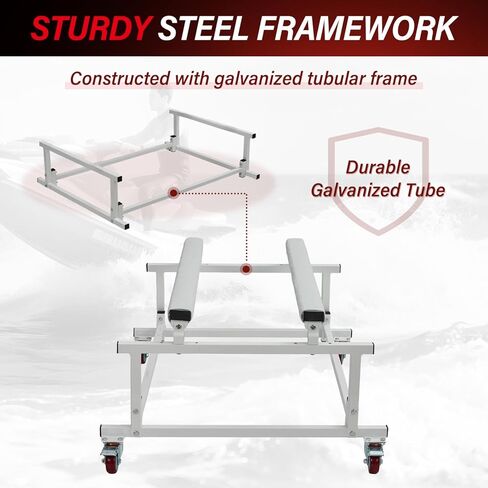 Heavy Duty Jet Ski Stand Dolly Cart - 1000LB Capacity Adjustable Boat Trailer with 4 Swivel Casters (2 Locking), Thick Padded Fabric, Galvanized Steel for PWC, Inflatable Boats, Storage & Transport in Kuwait