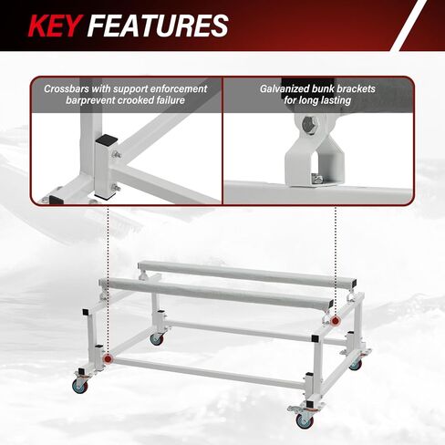 Heavy Duty Jet Ski Stand Dolly Cart - 1000LB Capacity Adjustable Boat Trailer with 4 Swivel Casters (2 Locking), Thick Padded Fabric, Galvanized Steel for PWC, Inflatable Boats, Storage & Transport in Kuwait