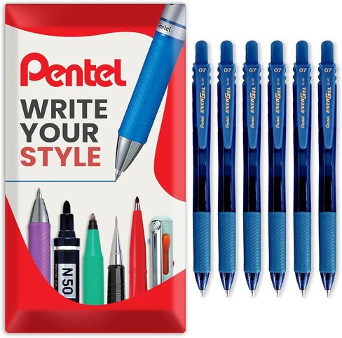 Pentel Energel X BL107 Retractable Gel Rollerball Pens - 0.7mm Nib - Pack of 6 in Gift Box (Navy) in Saudi Arabia