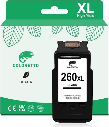 COLORETTO 260XL (1 Black) Remanufactured for Canon PG-260XL 260 XL Printer Ink Cartridges for PIXMA TS5320 TS6420 TS6420a TR7020 TR7022 TR7022aAll in One Wireless Printer High Yield Multipack in Kuwait