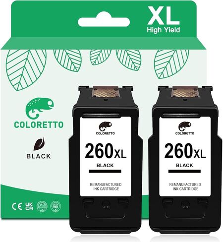 COLORETTO 260XL (1 Black) Remanufactured for Canon PG-260XL 260 XL Printer Ink Cartridges for PIXMA TS5320 TS6420 TS6420a TR7020 TR7022 TR7022aAll in One Wireless Printer High Yield Multipack in Kuwait
