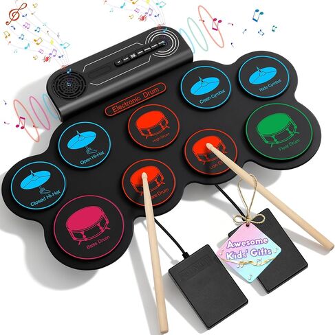 Electronic Drum Set, 9-Pad Kids Electric Drum Set Dual Stereo Speaker, MIDI. Portable Roll Up Drums Practice Pad for Kids, Perfect Birthday&Christmas Gift for Boys&Girls in Saudi Arabia