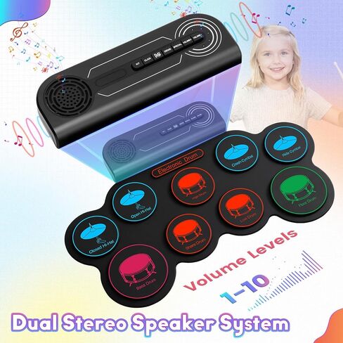 Electronic Drum Set, 9-Pad Kids Electric Drum Set Dual Stereo Speaker, MIDI. Portable Roll Up Drums Practice Pad for Kids, Perfect Birthday&Christmas Gift for Boys&Girls in Saudi Arabia