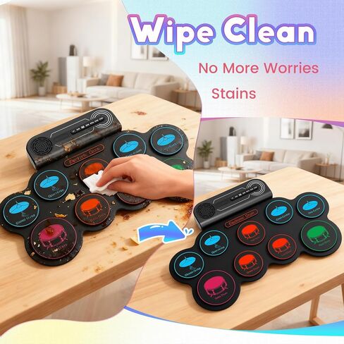 Electronic Drum Set, 9-Pad Kids Electric Drum Set Dual Stereo Speaker, MIDI. Portable Roll Up Drums Practice Pad for Kids, Perfect Birthday&Christmas Gift for Boys&Girls in Saudi Arabia