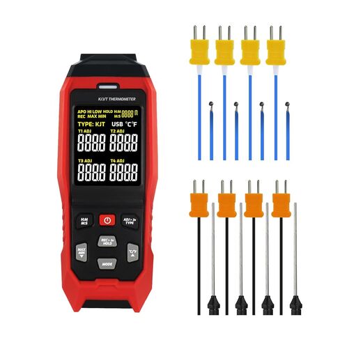 4 قنوات ميزان الحرارة الحراري مسجل بيانات K/J/T نوع، -328 ~ 2501 ℉ نطاق صناعي عالي/منخفض HVAC مقياس درجة الحرارة مسجل USB لقياس درجة حرارة الفرن السائل، تعويض ADJ، 8 مجسات من النوع K in Saudi Arabia